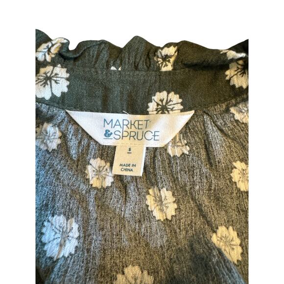 Market & Spruce Green Floral Sleeveless Blouse | Tie Neck | Size Small - Picture 7 of 8